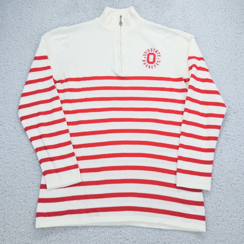 Ohio State Buckeyes Sweater Womens Medium White Red NCAA Football Quarter Zip - Picture 6 of 13